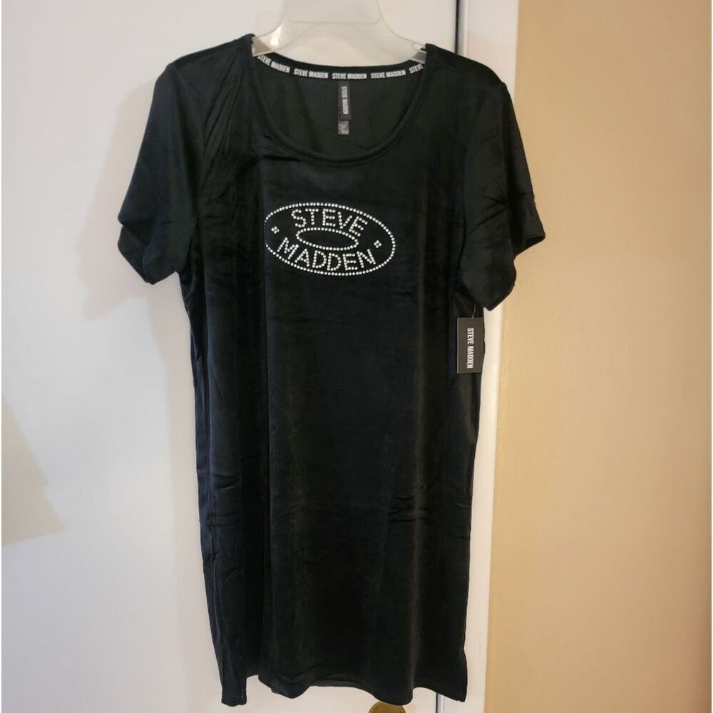 🆕️👕Steve Madden Velour/Velvet Bling Night Shirt, Black - - L, XL